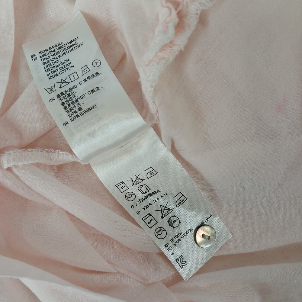 L.O.G.G. by H&M Sheer Pink Gauze Henley Blouse 8 pink lightweight cottage - Picture 12 of 16